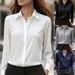 Satin-Finish Long Sleeve Blouse For Women – Elegant Office Shirt With Classic Collar, Versatile Staple For Fall_ecoleips.com
