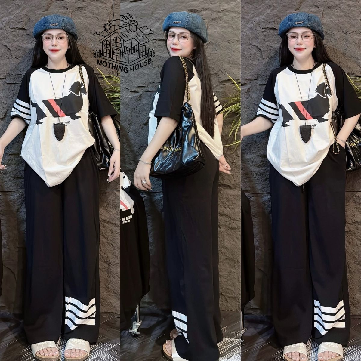 Women's American Style Fashion Summer Set Color Block Loose Short Sleeve Slimming Wide Leg Pants Casual Two-Piece Outfit_ecoleips.com