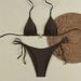 Women's Sexy Swimsuit Solid Color Tie up Backless Two Piece Three Piece Bikini High Elasticity Cross Border Foreign Trade 2025_ecoleips.com