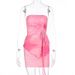 New Arrival Women Sexy Hot Girl Style Printed Ruched Bandeau Strapless Top Mini Skirt Two Piece Dress Set_ecoleips.com