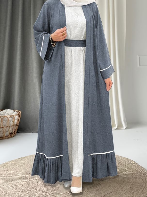 Women's Clothing Solid Color With Belt Long Dress Robe Coat Two Piece Set_ecoleips.com