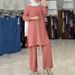 Muslim Two Piece Set Women Clothing Tracksuit Temperament Elegant Solid Color Long Sleeve Shirt Wide Leg Pants Suit_ecoleips.com