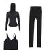 Women's Three Piece Sports Set Hooded Jacket U Back Bra Fitness Yoga Outfit Cropped Pants_ecoleips.com