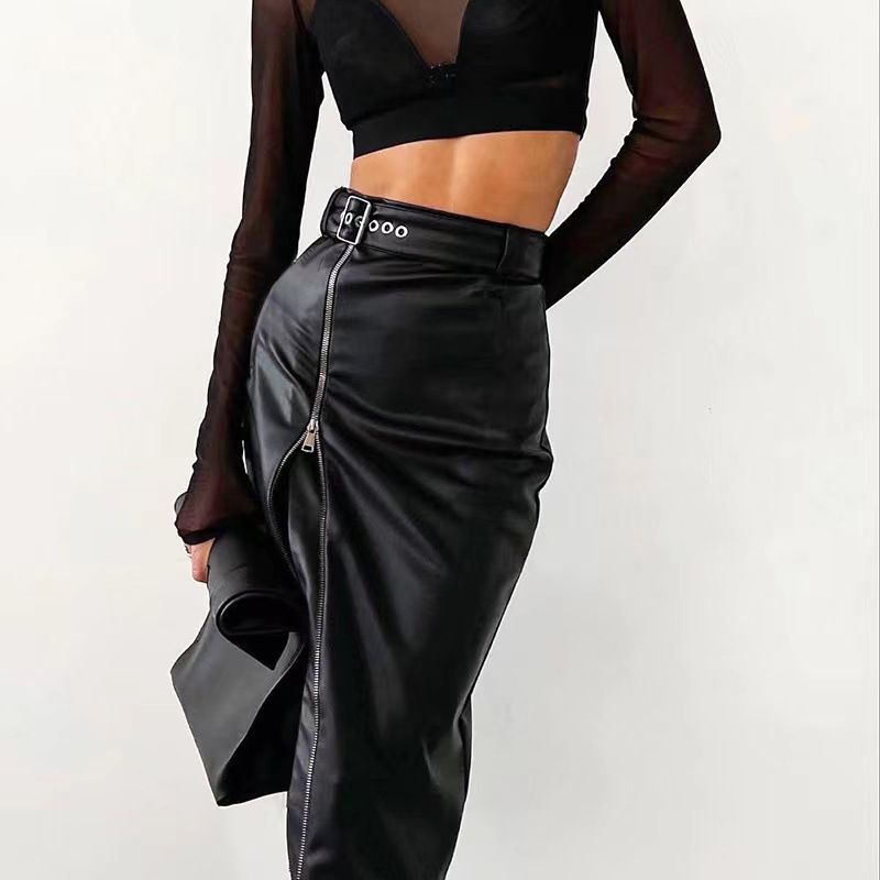 2025 INS Style Women's Slim Fit Zipper Leather Skirt_ecoleips.com