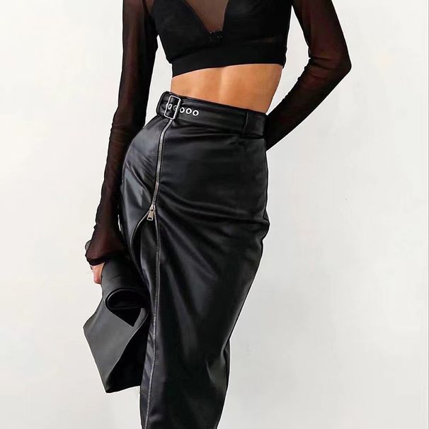 2025 INS Style Women's Slim Fit Zipper Leather Skirt_ecoleips.com