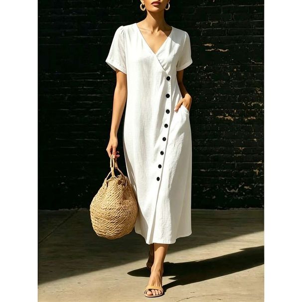 Women's Casual Fashion V Neck Dress Spring Summer Independent Website Cross Border Beach Vacation Dress_ecoleips.com