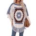 Aria Basics Aria Basics Retro Ethnic Style Pullover Sweater With One-Shoulder Collar Shawl Women, Loose Long-Sleeve Knit Tassel Cape For Autumn_ecoleips.com