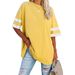 2022 Cross-Border Women's Tops European And American Loose-Fit Half-Sleeve Round Neck Color-Block Waist-Cinching_ecoleips.com