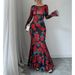 Spring Autumn Elegant Bodycon Dress With Rose Floral Pattern Long Slim Fit Round Neck Slightly Flared Sleeves_ecoleips.com