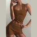 Women's Clothing Autumn Fashion Casual Round Neck Solid Color Slim Fit I Shaped Vest High Waist Shorts Suit_ecoleips.com