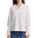 White High-end Bell-sleeve V-neck Sweatshirt For Women, 2024 Autumn New Style, Loose And Simple, Elegant Top_ecoleips.com