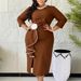 Elegant High-Waist Wrap Dress With Flounce Hem & Side Slit - Stretchy Knit Fabric For Women Stretch & Comfort_ecoleips.com
