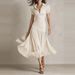 2026 Summer Short Sleeved High Waist Robe Dress Elegant Pleated Party Long Dresses Retro Solid Color Lapel Swing Commuting Dress_ecoleips.com
