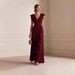 Women's Clothing Style Women's Solid Color Pleated Short Sleeve V Neck Dresses Long Gowns Clothing For Formal & Casual For Women_ecoleips.com