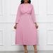 Women's Clothing Elegant Long Sleeved Pleated Solid Color Elegant Autumn Long-Sleeve Pleated Midi Dress | Belted Office Dress With Flowy Skirt_ecoleips.com