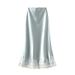 K Lace Patchwork Midi Skirt With A New Drape And Glossy A-line Mid Length Skirt For Women_ecoleips.com