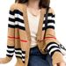 Classic V-Neck Cashmere-Like Cardigan Women’s Striped Knit Coatigan – Mid-Length Wrinkle-Resistant Wrap For Office & Café Chic_ecoleips.com