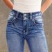 Women's Clothing Slimming Stretch Jeans Embroidered Back Pocket Double Buttons Denim Jeans For Spring Summer_ecoleips.com