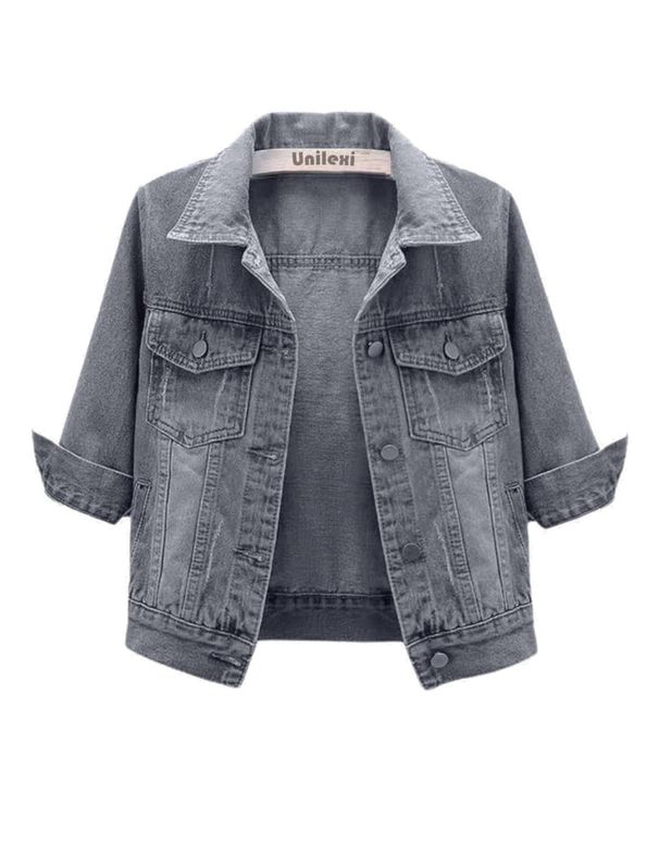Women's Denim Jacket Spring Summer New Three Quarter Sleeve Short Casual Versatile Top Jacket_ecoleips.com
