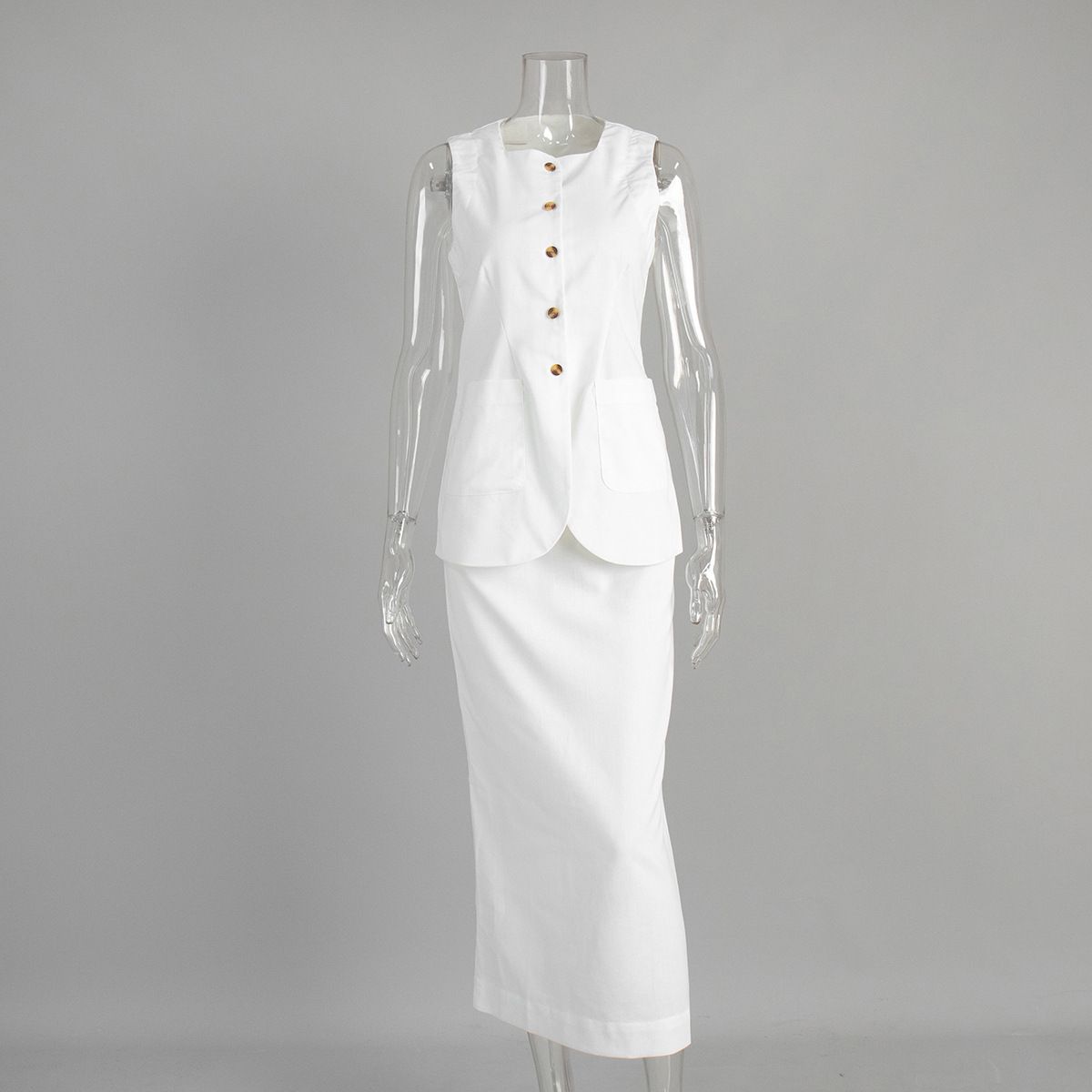 Cross-Border Simple Sleeveless Vest High-Waisted Skirt European And American 2025 Spring Summer New Linen Casual Set For_ecoleips.com