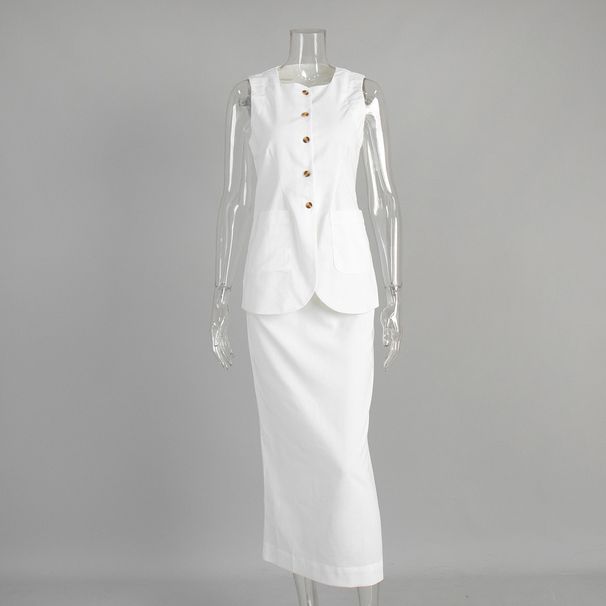 Cross-Border Simple Sleeveless Vest High-Waisted Skirt European And American 2025 Spring Summer New Linen Casual Set For_ecoleips.com