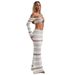 Women's Clothing Set Summer Striped Long Sleeve Halter Neck Top Skirt Two Piece Set_ecoleips.com