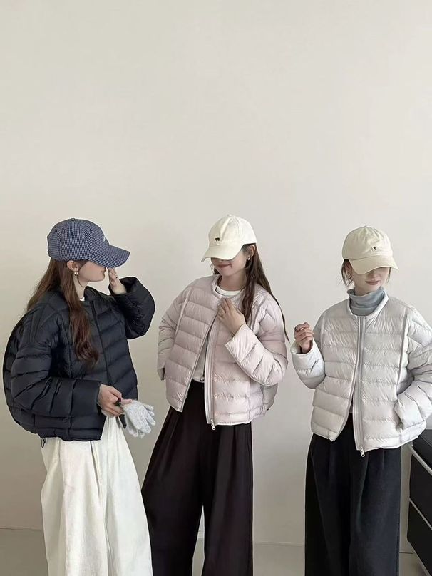 girl Girl Korean Style 90% White Duck Down Round Neck 2025 Autumn Winter New Fashion Short Puffer Jacket For Petite Women_ecoleips.com