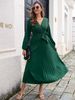 Women's Elegant Crossover V Neck Pleated Dress Autumn/Winter Long Skirt Clothing_ecoleips.com
