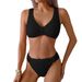 High Waist Solid Color Bikini Style Cover Belly Split Design Women's Swimsuit Sexy Vacation Fashion_ecoleips.com