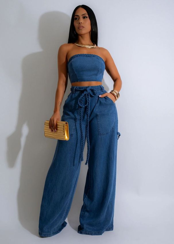 European And American Women's Fashion Autumn Winter Hot Sale Bestseller Casual Personality Denim Tube Top Braided_ecoleips.com