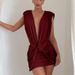 Q26DS014 European And American Women's Summer New Solid Color Casual Cross-twist Sleeveless Pleated Slim-fit Short Dress_ecoleips.com