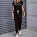 Women's Clothing Color Block Trim Casual Suit American Style Loose Fit Short Sleeve Spring Summer Autumn New_ecoleips.com
