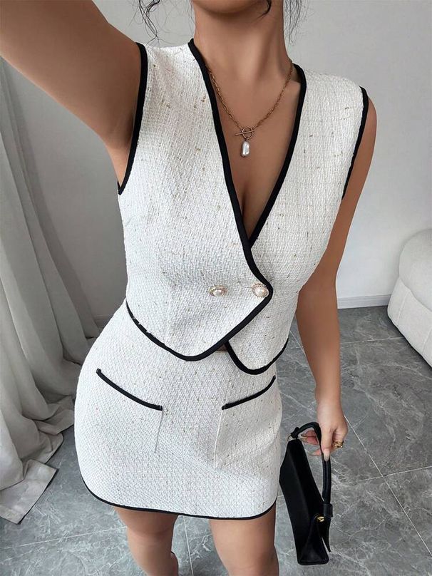 Women's Clothing Elegant Sleeveless Vest Top Skirt Two Piece Set_ecoleips.com