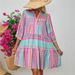 Women's Floral Print V-Neck Dress Three-Quarter Sleeve Breathable Cotton Linen Blend A-Line Midi Casual Office Wear_ecoleips.com