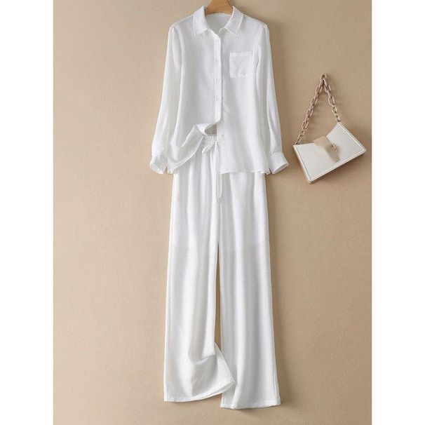 Old Money Style Fashion Suit For Women, New Spring Autumn Collection, Relaxed Fit Long Sleeve Shirt And Wide-Leg Pants,_ecoleips.com