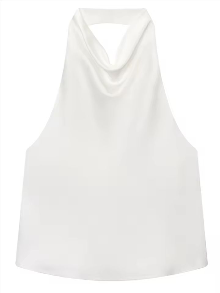 K New Fashionable Texture And Temperament Hanging Neck Collar Top_ecoleips.com