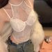 Perspective Hollow Neck Strap Lace Mesh Splicing Street Spice Girl Style Onesie_ecoleips.com