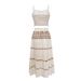 Bohemian Beach Cover-Up Set – Fringe Trim Halter Top & Maxi Skirt (White) |Polyester, Lightweight, Flowy Ethnic Print For Vacations & Festivals_ecoleips.com