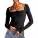 Women's Cropped Square Neck Pullover Top Long Sleeved Milk Silk New Fashion_ecoleips.com