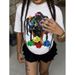 Rovax Women's Braided Print T-Shirt American Girl Style European Size_ecoleips.com