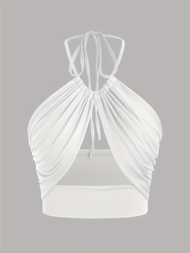 Strappy Halter Neck Camisole Sexy Patchwork Backless Bustier New European And American Solid Color Women's_ecoleips.com