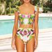 Women's High Waist Bikini Set - Floral Print Two-Piece Swimsuit With Side Split_ecoleips.com