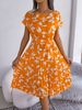 Women's Clothing Casual Leaf Short Sleeve Large Hem Pleated Dres_ecoleips.com