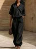 Women's Summer 2 Piece Outfit Short Sleeve Shirt And Loose Pants Set Comfortable Cotton Blend Casual Separates_ecoleips.com