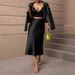 Satin A-Line Midi Skirt - Elegant High-Slit Polyester Skirt For Women European And American Style_ecoleips.com