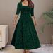 Women's Clothing Elegant Solid Color Jacquard Long Sleeve Square Neck Dress Fashion Plus Size Loose Fit Gold Velvet_ecoleips.com
