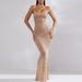 Lu Qiuguo Dress Spring And Autumn High End Dress Transparent Mesh Hot Diamond Sling Long Dress FD0148_ecoleips.com