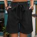 Women's Oversized Woven Solid Color Casual Shorts Comfortable Loose Fit High Waist Knee-Length Summer Fashion_ecoleips.com