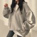 100% Women's High-end Zip-up Hooded Fleece Sweatshirt, Solid Color, Winter Style, Spring And Autumn Thin Loose Fit_ecoleips.com