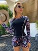 2025new cross border conservative sunscreen diving suit European and American foreign trade printed boxer pants long sleeved swimsuit female_ecoleips.com